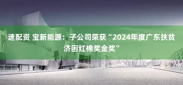 速配资 宝新能源：子公司荣获“2024年度广东扶贫济困红棉奖金奖”